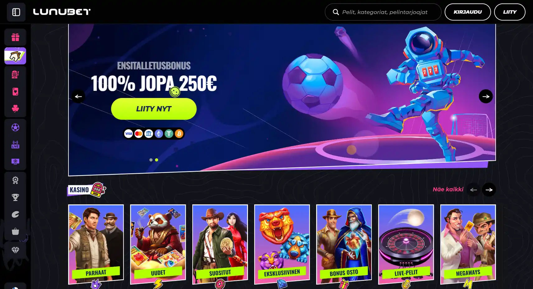 Lunubet Kasino kotisivu ja tervetuliaisbonus