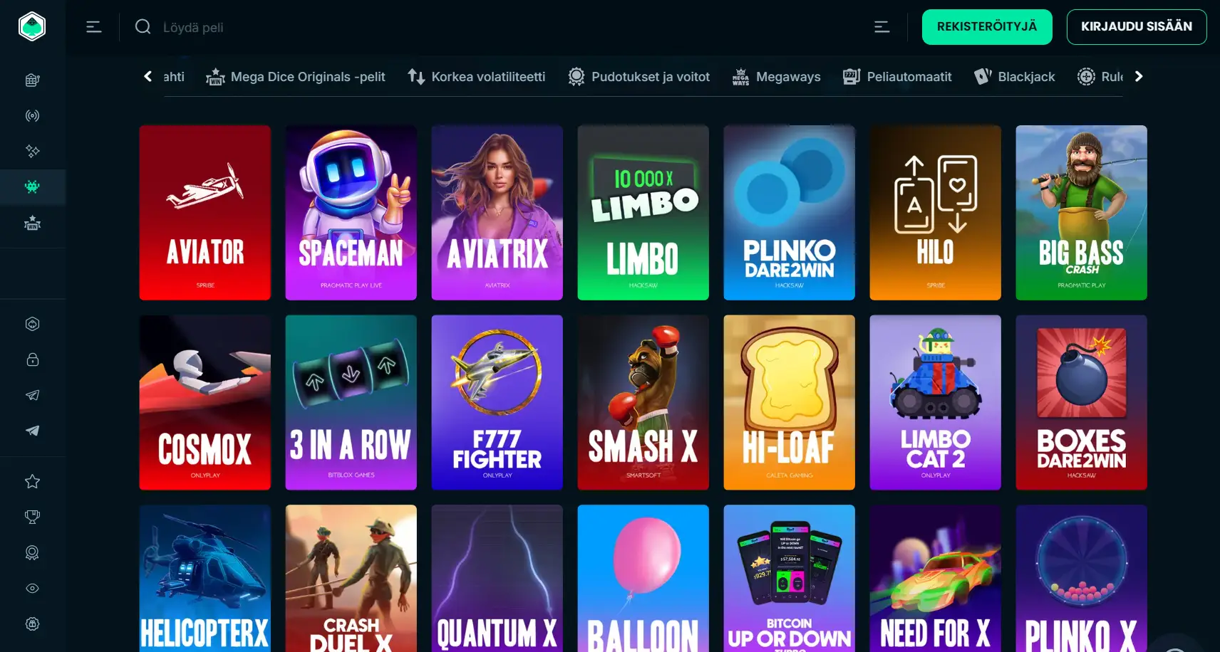 Mega Dice kasinon pelit ja kryptomaksut